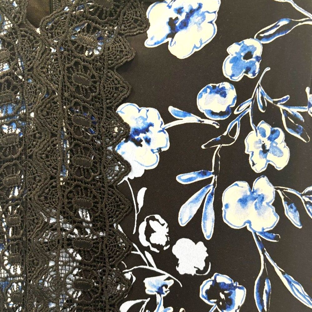 Karl Lagerfeld Paris Floral Lace Trim Dress Dark Romantic Blue Black Size 4 - Picture 3 of 5